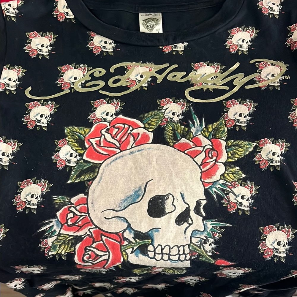 Ed Hardy Black and Red Skull Roses Tee